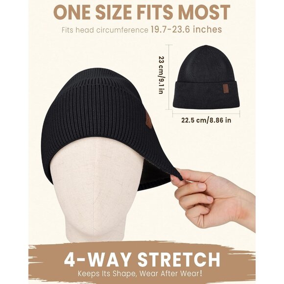 Fleece Lined Winter Beanie for Men Women Warm Windproof Beanies Hats Thick Knit - Picture 3 of 7